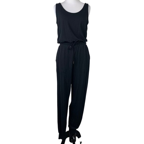 Athleta Womens Black Balance Jumpsuit Size S drawstring waist pockets scoop neck - Picture 1 of 9